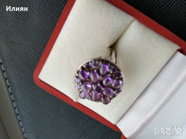 Сребърен пръстен с аметисти, снимка 2 - Пръстени - 28322297