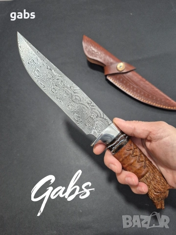 Японски ловен нож MYATO WOOLF DAMASK с кожена кания,LN429, снимка 9 - Ножове - 52662409