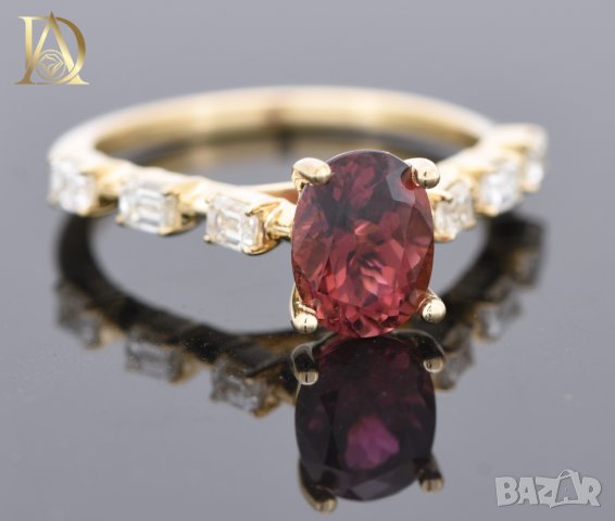 Нов Златен Пръстен с 1.71кт Естествен Турмалин и 0.54кт Естествени Диаманти, снимка 2 - Пръстени - 44105675