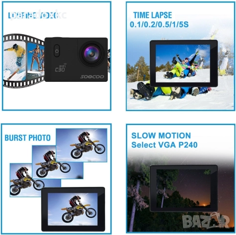 Екшън Камера SOOCOO C30R 4K WiFi, снимка 9 - Камери - 52369673