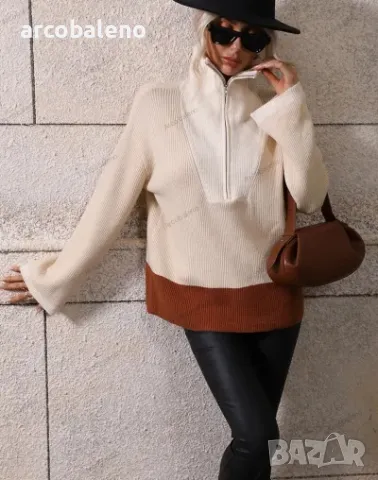 Дамски елегантен пуловер с дълъг ръкав и цип, 5цвята , снимка 9 - Блузи с дълъг ръкав и пуловери - 47885951