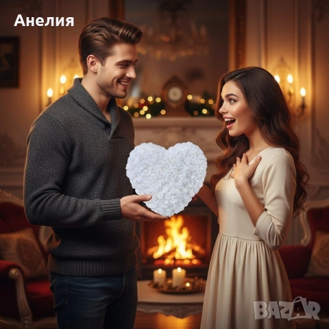 Декоративно сърце от изкуствени рози в подаръчна кутия, снимка 2 - Декорация за дома - 53047941