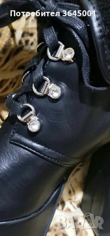 Черни дамски боти от изкуствена кожа с масивен ток и платформа. N36/ НОВИ , снимка 2 - Дамски боти - 52900364