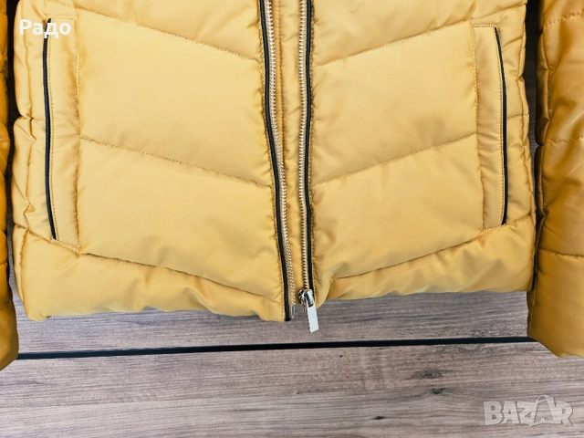 Ново дамско яке ZARA зимно горчица размер XS качулка подплата вата сако палто жълто златисто, снимка 4 - Якета - 53192740