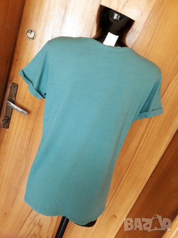 Нова тюркоазена тениска с джобче Л, снимка 2 - Тениски - 32879959