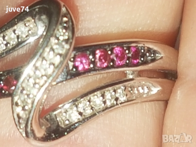 СРЕБЪРЕН  ПРЪСТЕН С  ЕСТЕСТВЕНИ  РОЗОВИ  И БЕЛИ  ДИАМАНТИ  СЕРТИФИКАТ , снимка 4 - Пръстени - 52837573