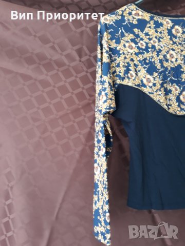 изящна тъмно синя блуза златни цветя , снимка 2 - Блузи с дълъг ръкав и пуловери - 34710252
