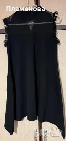 Черна рокля / туника с прозрачно деколте - S/M, снимка 2 - Рокли - 49337065