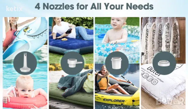 Електрическа въздушна помпа/преносима въздушна помпа с 4000mAh батерия тип-C, снимка 6 - Други стоки за дома - 48487567