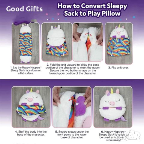 2в1 Детски спален чувал HAPPY NAPPERS , Бял Еднорог, снимка 8 - Спални чували за бебета и деца - 43389855