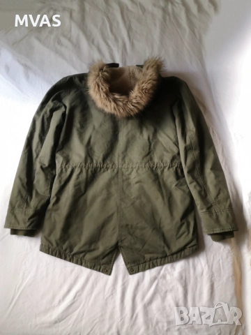 Ново мъжко есенно яке парка с качулка с косъм цвят каки с качулкаS M размер, снимка 2 - Якета - 51877491