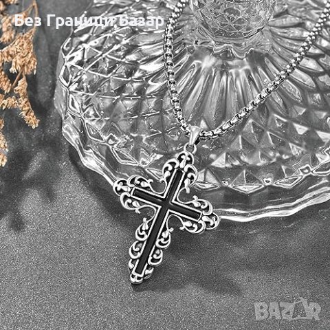 Нов Готически Кръст и Верижка от Неръждаема Стомана Бужу колие, снимка 4 - Колиета, медальони, синджири - 43714374