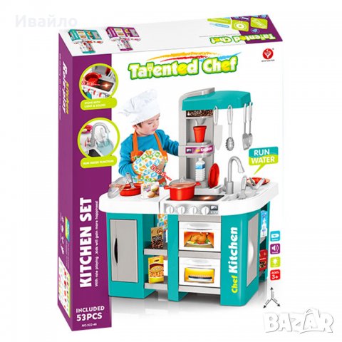 Детска кухня със светещи керамични котлони, реалистични звуци и мивка с течаща вода (72.5см), снимка 5 - Играчки за стая - 37433599