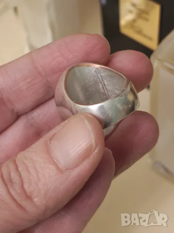Масивен сребърен пръстен с естествен нефрит, снимка 5 - Пръстени - 47992943