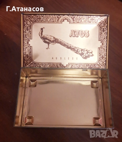 Метална кутиика от цигари Atos Pfau Auslese 50 cigaretten рядка колекционерска, снимка 3 - Антикварни и старинни предмети - 52694389
