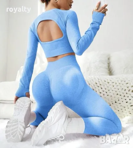 Дамски комплект клин и блуза в синьо, снимка 2 - Спортни екипи - 49902943