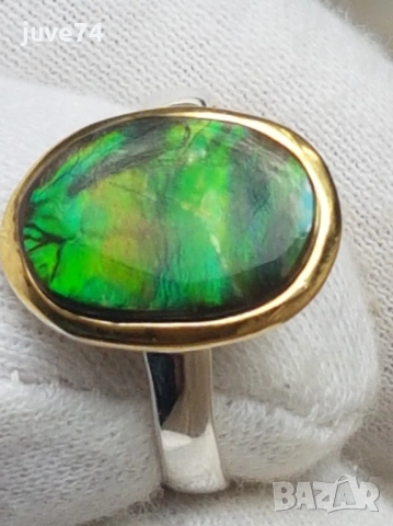 СРЕБЪРЕН ПРЪСТЕН С АМОЛИТ (АЛБЪРТА, КАНАДА), снимка 4 - Пръстени - 53101222