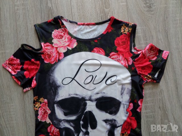  Рокля череп с отворени рамене , снимка 7 - Рокли - 36741463