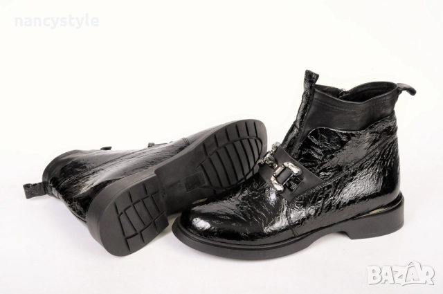 НОВО! Ниски елегантни дамски боти - Намачкан лак, снимка 4 - Дамски боти - 52289069