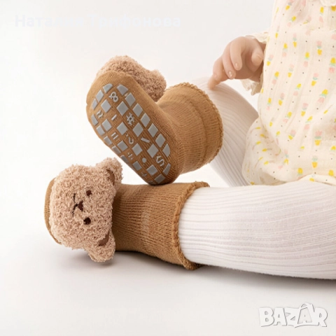 Неплъзгащи се бебешки чорапи с дизайн на мече - Незаменим комфорт и безопасност, снимка 7 - Бебешки чорапи - 52878353