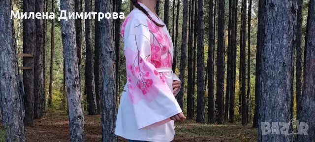 Ръчно рисувано сатенирано кимоно , снимка 4 - Сака - 48868593