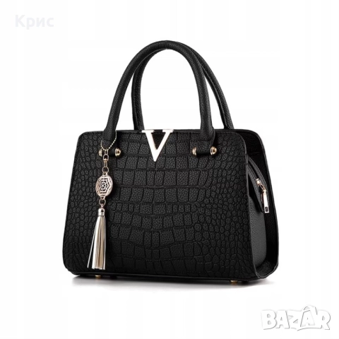 Стилна дамска чанта, черен цвят., снимка 7 - Чанти - 44602205
