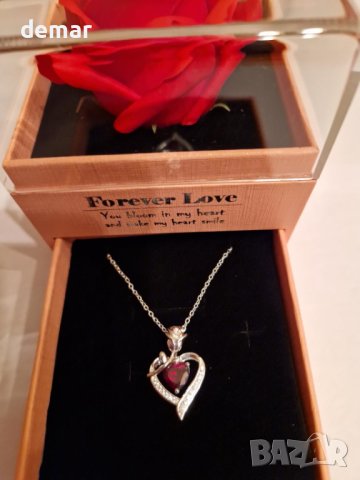 Колие със сърце и изкуствена червена роза MISUMOR за жени, снимка 7 - Колиета, медальони, синджири - 44083971