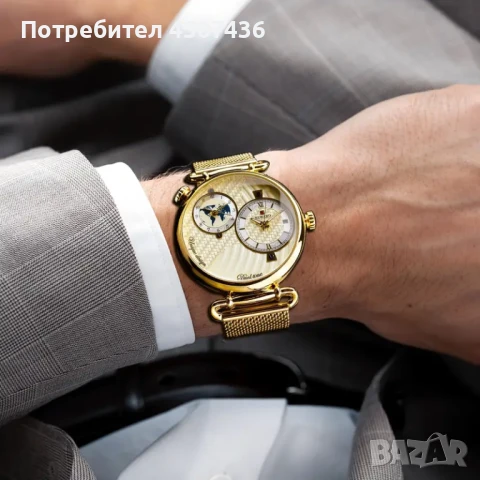 REWARD Мъжки кварцов часовник с 2 часови зони,неръждаема стомана,календар, снимка 3 - Мъжки - 51160613