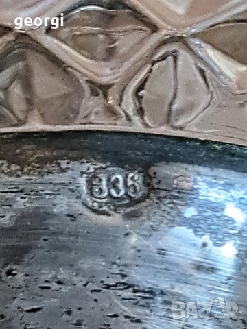 кристална бонбониера със сребърен пиедестал , снимка 5 - Антикварни и старинни предмети - 53083947