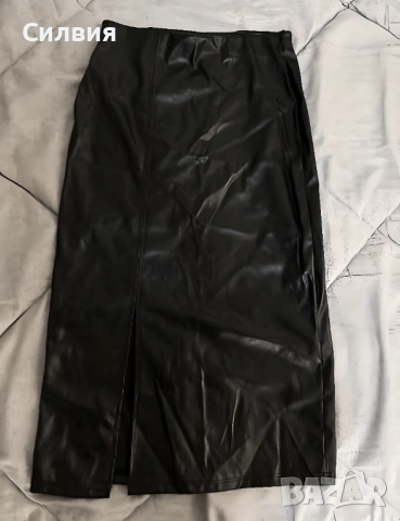 Нова черна дълга лъскава кожена пола "Euro Moda", размер "S", снимка 2 - Поли - 53473867