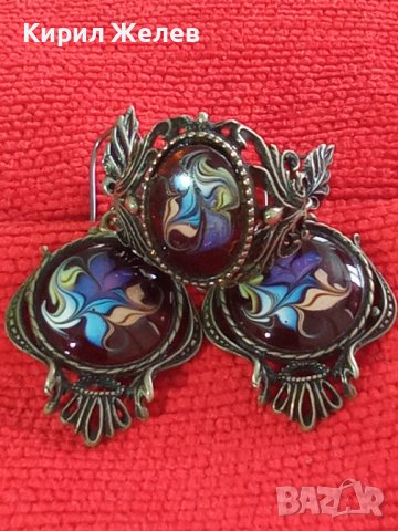 СТАРИННИ МЕЛХИОРЕНИ АР НУВО МАЙСТОРСКИ ПРЪСТЕН и ОБЕЦИ РЪЧНО РИСУВАНО Венецианско СТЪКЛО МУРАНО 7156