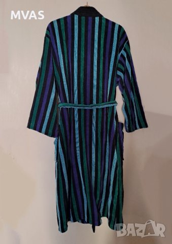 Нов мъжки памучен халат за SPA баня 2XL черен със синьо зелено райе, снимка 2 - Други - 43245547