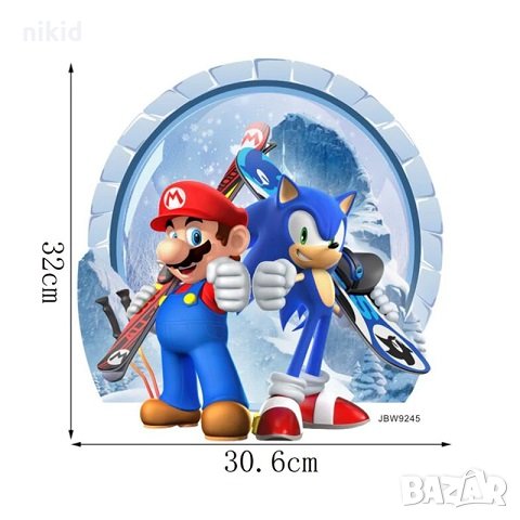 Соник Sonic и Супер Марио Super Mario самозалепващ стикер лепенка за стена и мебел детска стая, снимка 3 - Други - 32481139