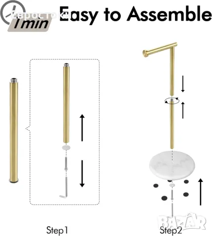 KES BPH284S1-BZ Стоящ държач за тоалетна ролка Неръждаема стомана SUS304 Мраморна основа, полирано, снимка 7 - Други стоки за дома - 48922419