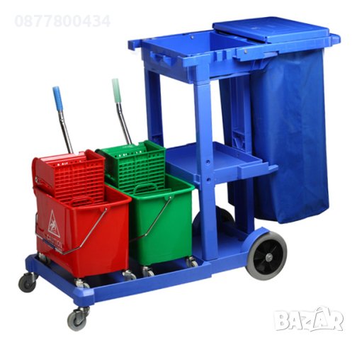 Количка за почистване,камериерска количка полипропилен с колела,кофа с механизъм за изцеждане, снимка 6 - Мопове, кофи, четки и метли - 43950175