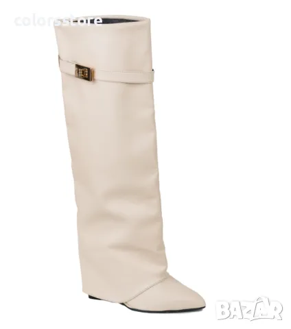 Ботуши на платформа - светлобежова кожа - K-40, снимка 2 - Дамски ботуши - 47948773