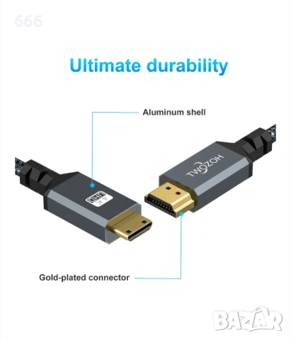 Кабел Mini HDMI мъжки към HDMI, 10 метра , снимка 4 - Друга електроника - 53249526