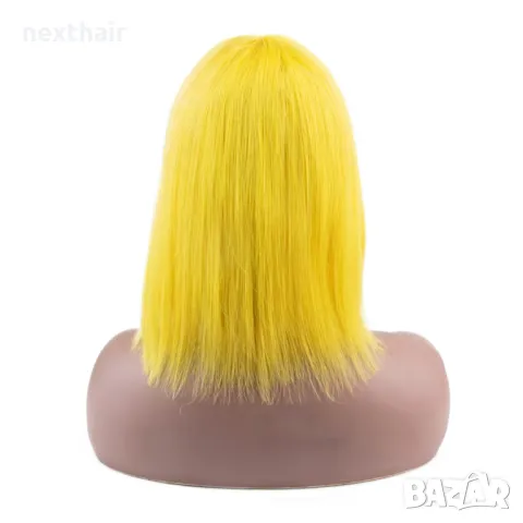 Жълта перука 100% естествен косъм, снимка 5 - Аксесоари за коса - 47509701