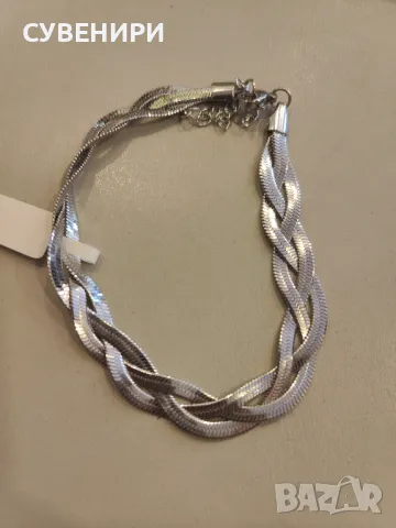 Сребриста гривна с плетка, снимка 1