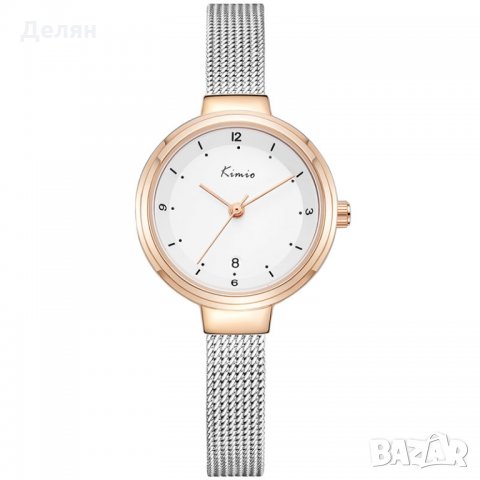 Дамски часовник, сребрист с розово злато, с дата, снимка 1 - Дамски - 27993116