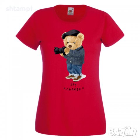 Дамска тениска bear Say Cheese Мече,Меченце,Животно, Играчка,Изненада,Подарък,Повод,, снимка 5 - Тениски - 37291963