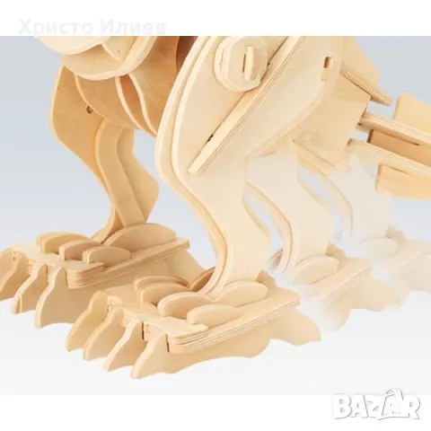 Дървен 3D пъзел моторизиран динозавър T‑Rex Ходещ Тиранозавър рекс със звуков контрол, снимка 4 - Игри и пъзели - 47352948
