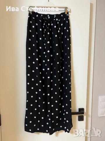 Уникален нов  елегантен ежедневен панталон вискоза черен на бели точки 