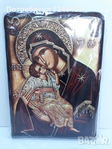 Много голяма икона на платно , р-р А3 , със Света Богородица майка , р-ри 45 / 32 / 1,5 см , снимка 3 - Икони - 37534427