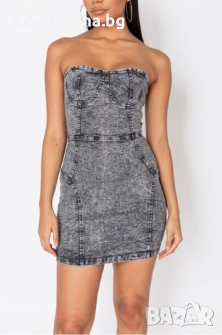 Сива дънкова рокля без презрамки, снимка 7 - Рокли - 37779243