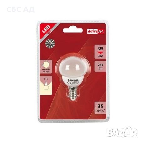 Крушка LED ActiveJet AJE-DS2014G, E14, 3W, топло бяла, снимка 2 - Крушки - 27799950