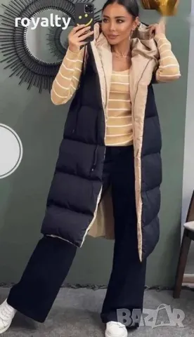 Дълъг двулицев дамски елек със силиконова вата , снимка 6 - Елеци - 49269358