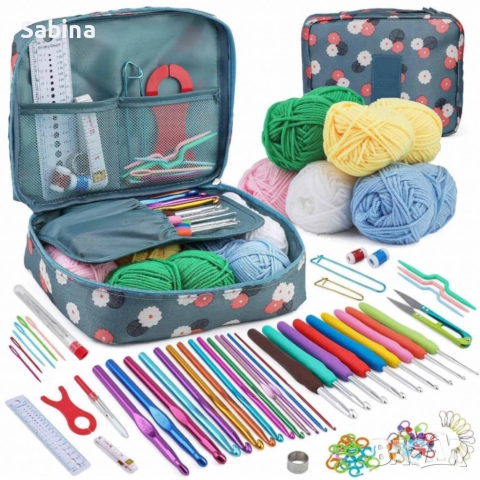 Комплект аксесоари за плетене, 107 части, 14 алуминиеви куки – Пълен сет за начинаещи и напреднали