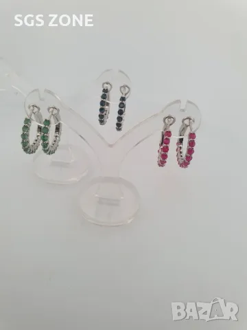 Класически Сребърни Обеци с Рубини/Сапфири/Изумруди, снимка 5 - Обеци - 49890126