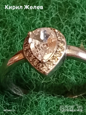 Сребърен пръстен с кристали Swarovski централния камък Minerva Halo Pear много красив стилен 28463, снимка 3 - Пръстени - 52882455